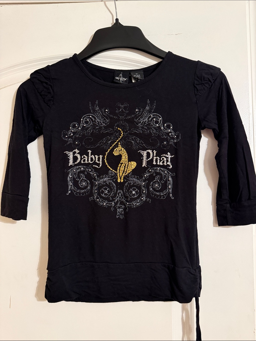 Baby Phat Black Long Sleeve Girls' Rhinestone Logo Top